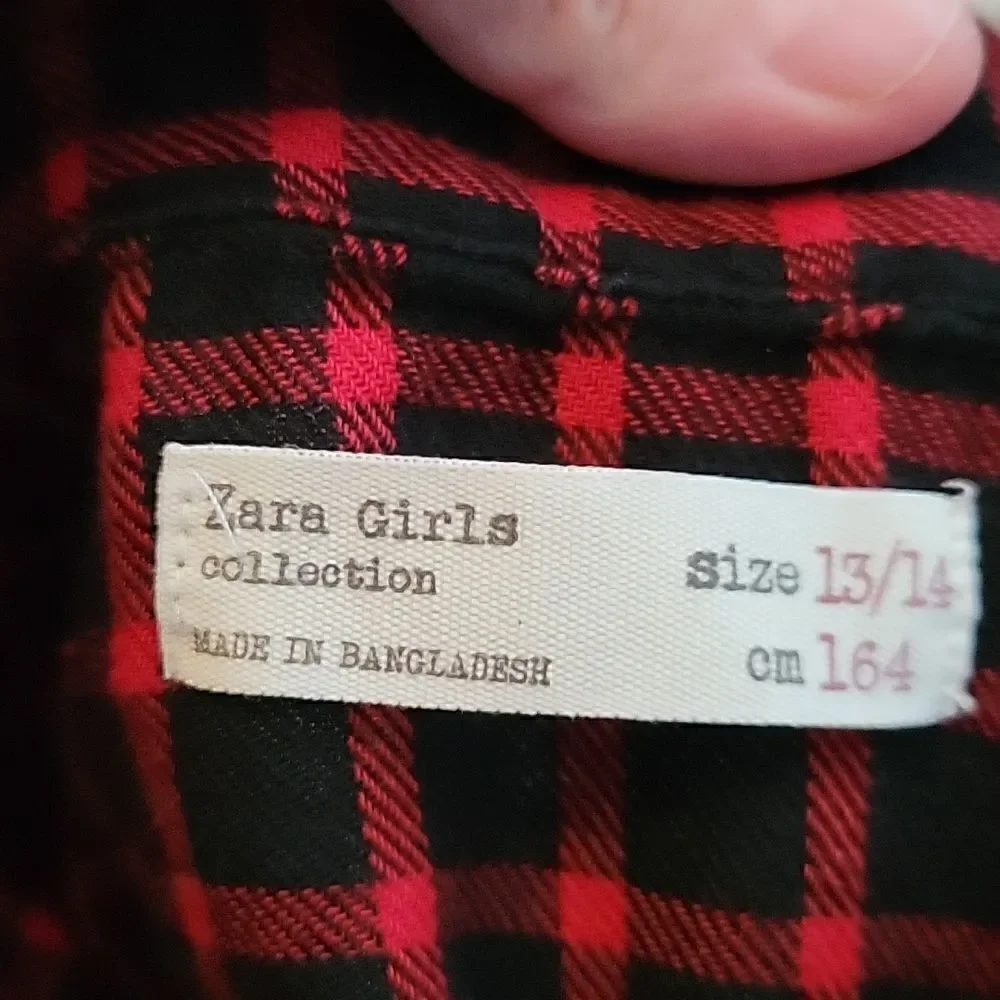 EC ZARA GIRLS COLLECTION PLAID LONG SLEEVE SLIGHTLY DISTRESSED DRESS SZ. 13/14